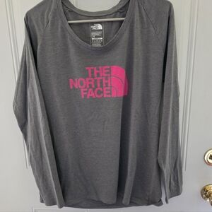 The North Face Women's Charcoal Long Sleeve Tee with Hot Pink Logo